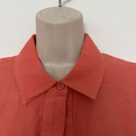 Chicos Linen Orange Fluted Sleeve Shift Dress Sz 8 Pockets Collared Minimalist - Picture 5 of 11